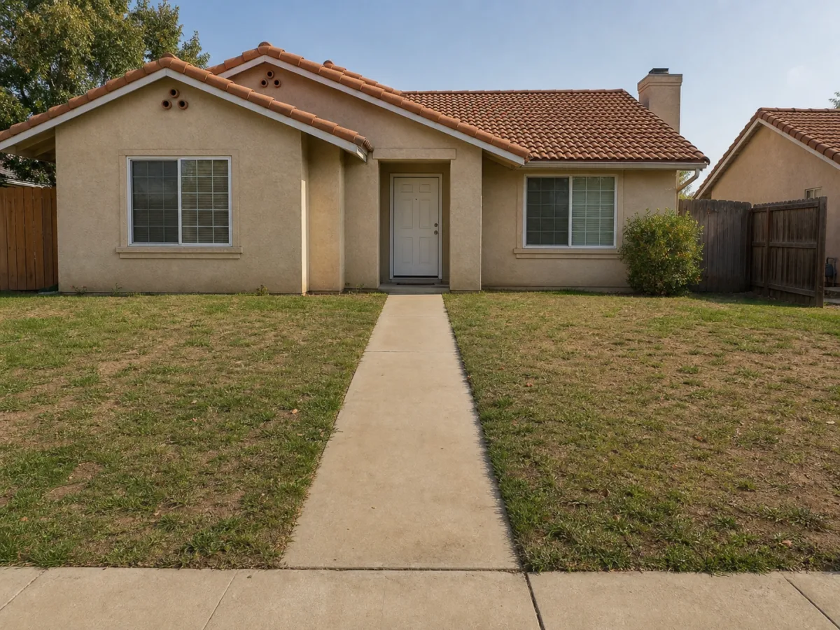 Plain front yard before AI landscape design