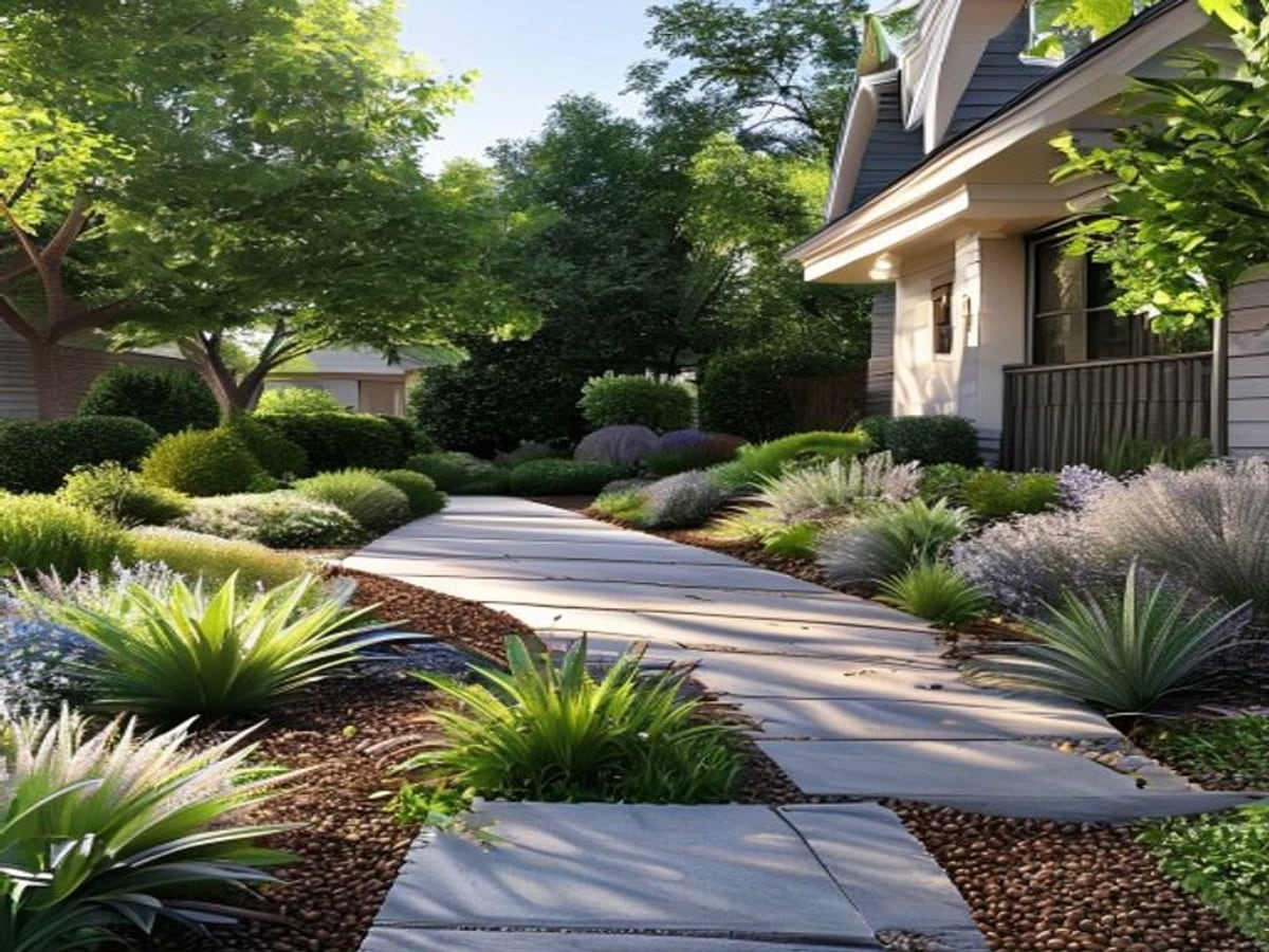 Front yard curb appeal AI landscape design example